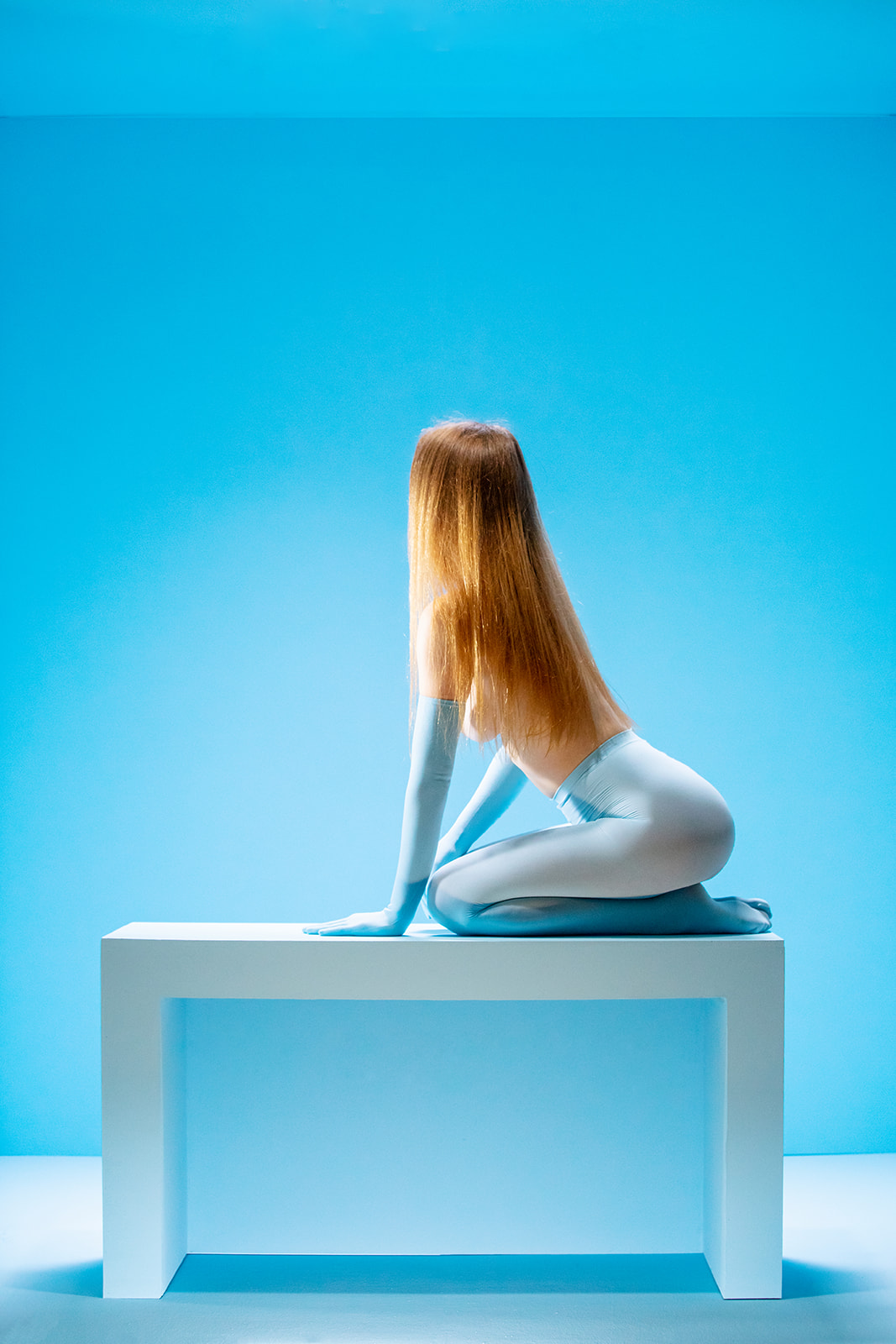 Blue Tights Sculpture in a Blue Cube Editorial Photo Shoot - Image Property of www.j-dphoto.com