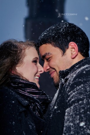 Snowy Night Engagement Shoot in Richmond Virginia - Image Property of www.j-dphoto.com