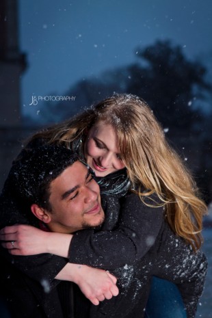Snowy Night Engagement Shoot in Richmond Virginia - Image Property of www.j-dphoto.com
