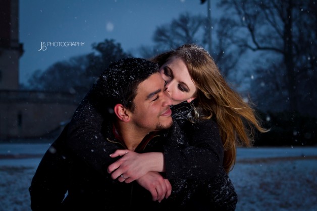 Snowy Night Engagement Shoot in Richmond Virginia - Image Property of www.j-dphoto.com