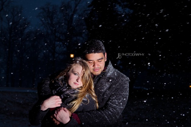 Snowy Night Engagement Shoot in Richmond Virginia - Image Property of www.j-dphoto.com