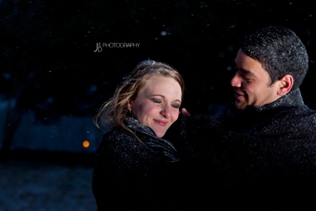 Snowy Night Engagement Shoot in Richmond Virginia - Image Property of www.j-dphoto.com