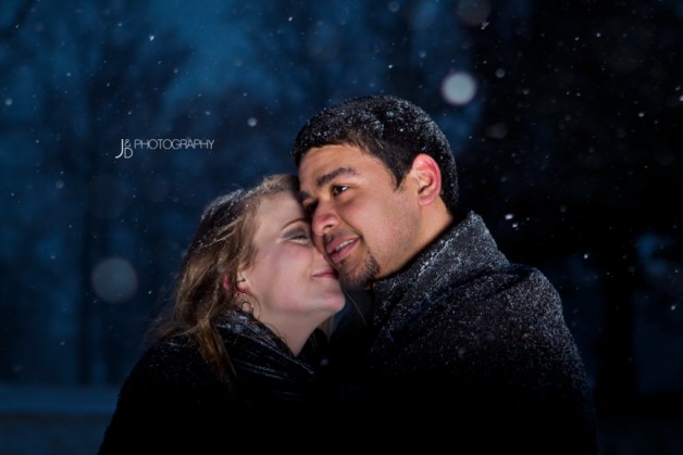 Snowy Night Engagement Shoot in Richmond Virginia - Image Property of www.j-dphoto.com
