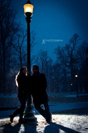 Snowy Night Engagement Shoot in Richmond Virginia - Image Property of www.j-dphoto.com