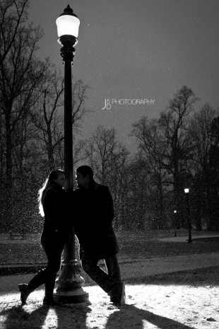 Snowy Night Engagement Shoot in Richmond Virginia - Image Property of www.j-dphoto.com
