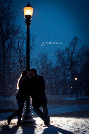 Snowy Night Engagement Shoot in Richmond Virginia - Image Property of www.j-dphoto.com