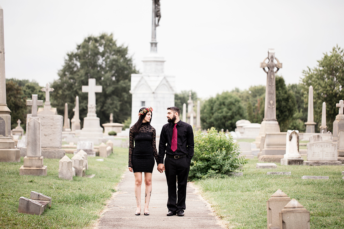 Stephanie  Brads Engagement Shoot in a Graveyard - Image Property of www.j-dphoto.com